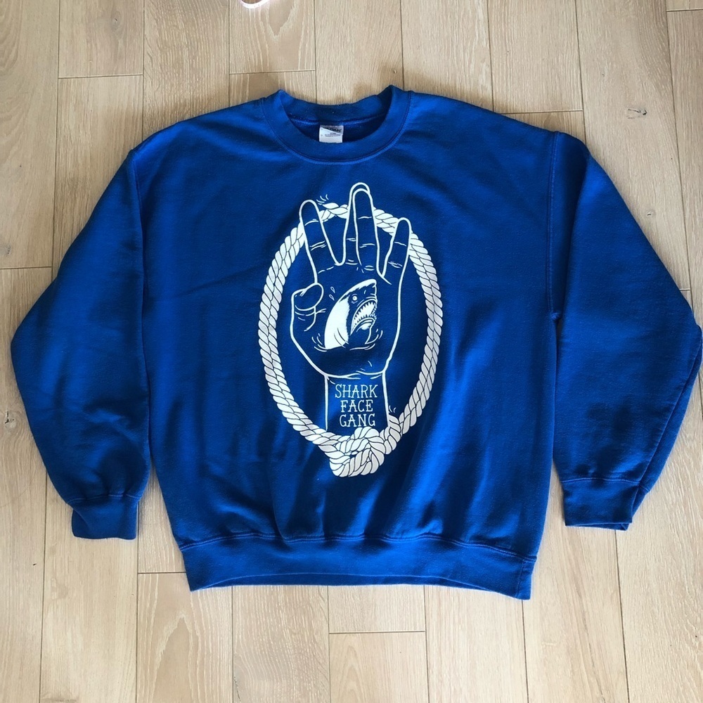 Macklemore & Ryan Lewis Shark Face Gang Blue Sweatshirt Crew Neck Unisex